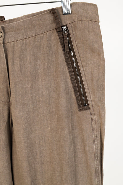 Annette Gortz SS/16 Rai Brown Linen Trim-Detail Zip-Pocket Culottes