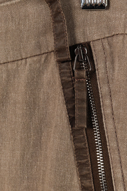 Annette Gortz SS/16 Rai Brown Linen Trim-Detail Zip-Pocket Culottes