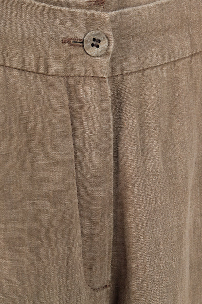 Annette Gortz SS/16 Rai Brown Linen Trim-Detail Zip-Pocket Culottes
