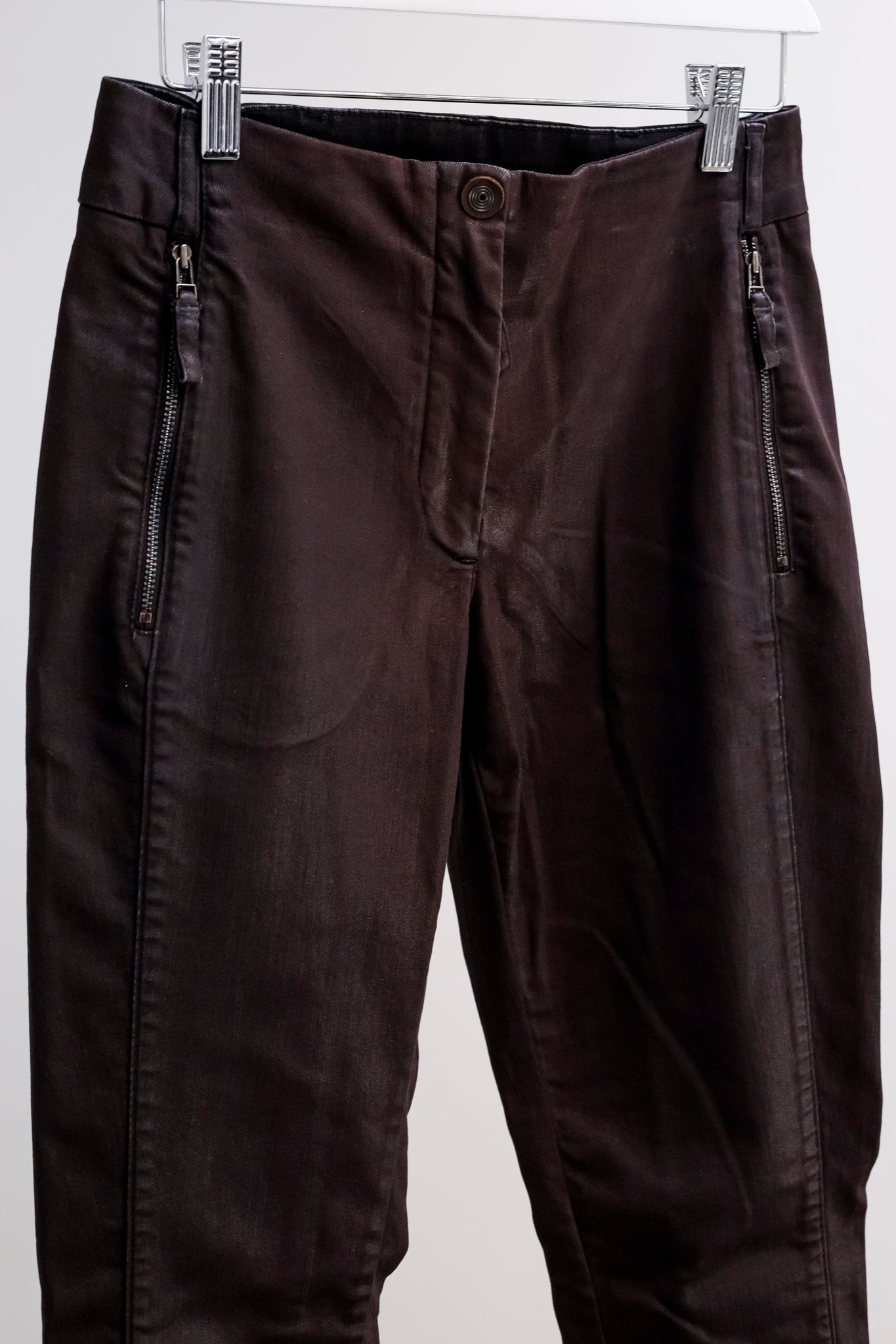 Annette Gortz AW/14 Road Burgundy Waxed Zip-Pocket Jeans