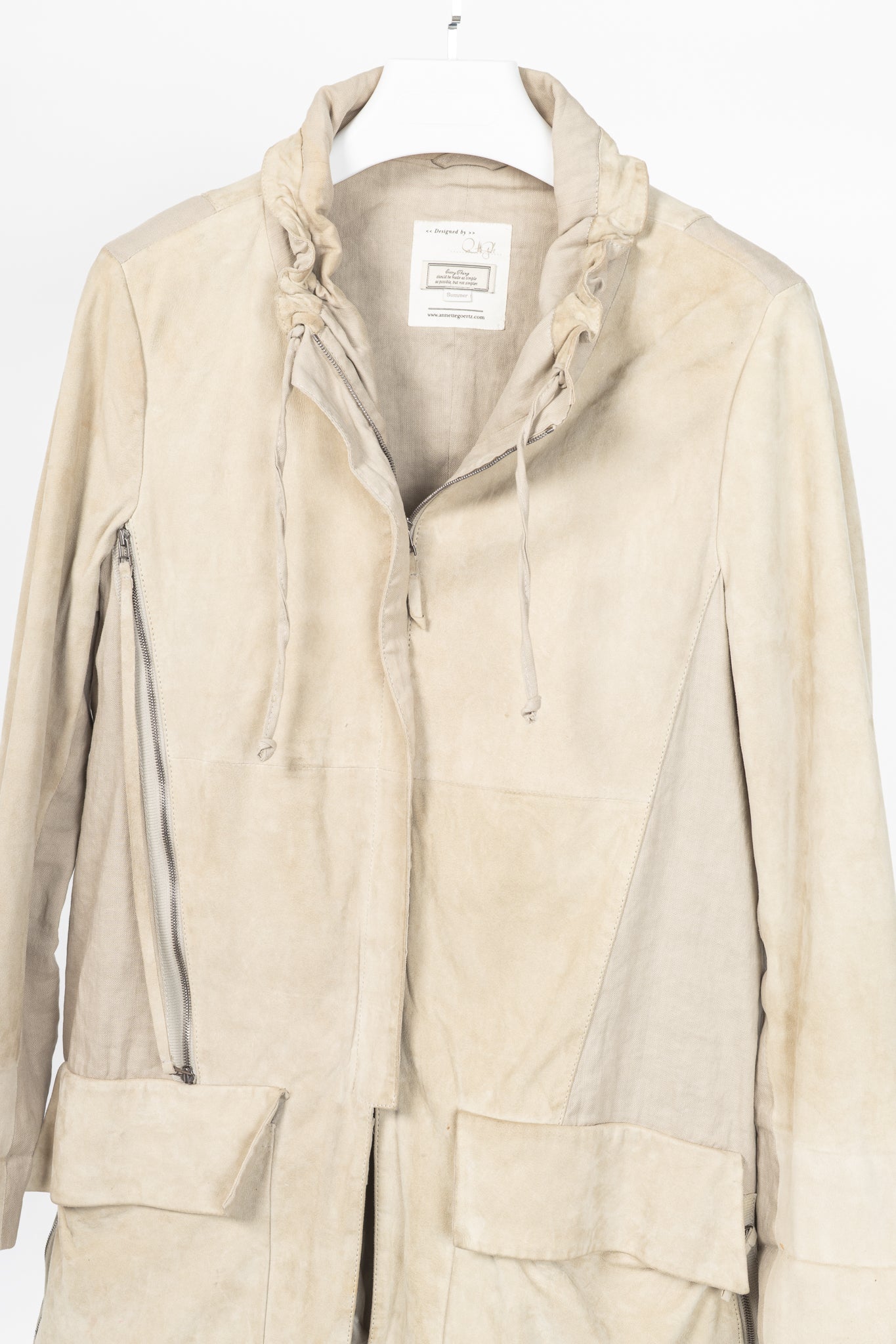 Annette Gortz SS10 Duran Beige Suede & Linen-Blend Jacket
