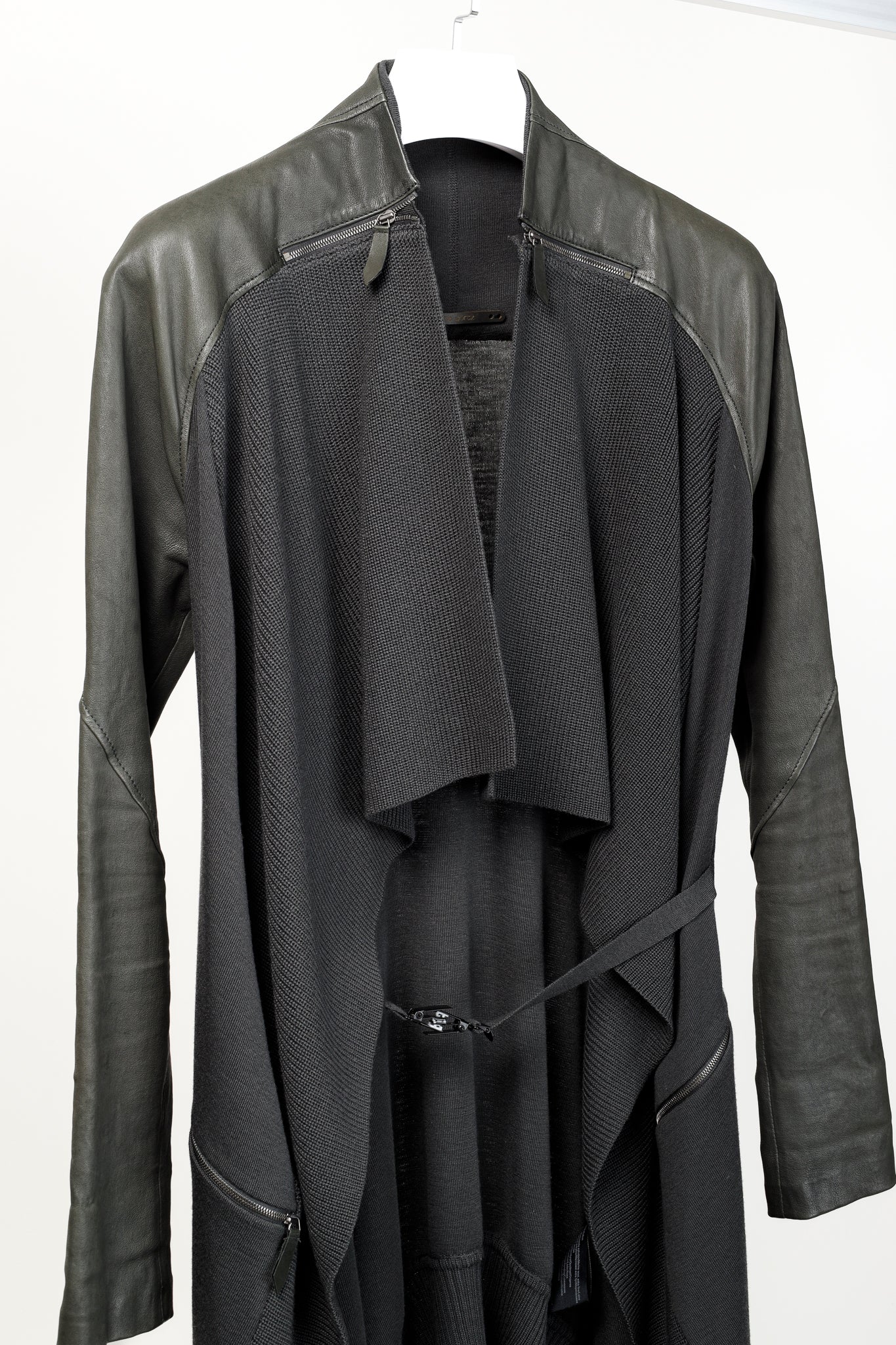 Annette Gortz AW/14 Kubus Grey Leather-Trim Belted Cardigan