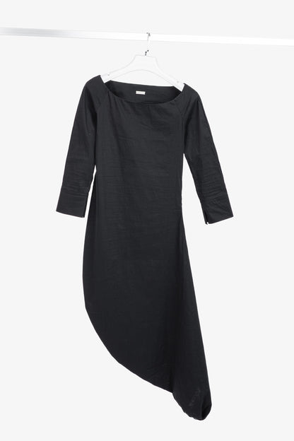 Annette Gortz SS14 Via Black Linen & Cotton Draped Midi Dress