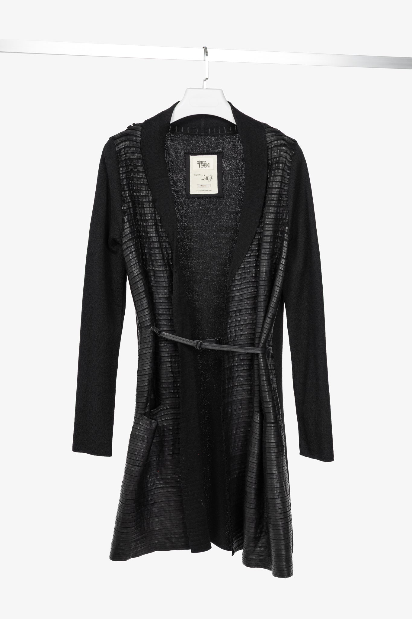 Annette Gortz AW10 Monk Black Leather-Strip Cardigan