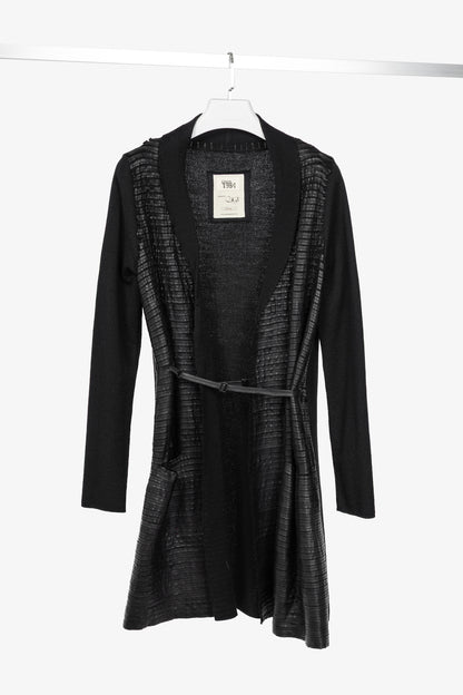 Annette Gortz AW10 Monk Black Leather-Strip Cardigan
