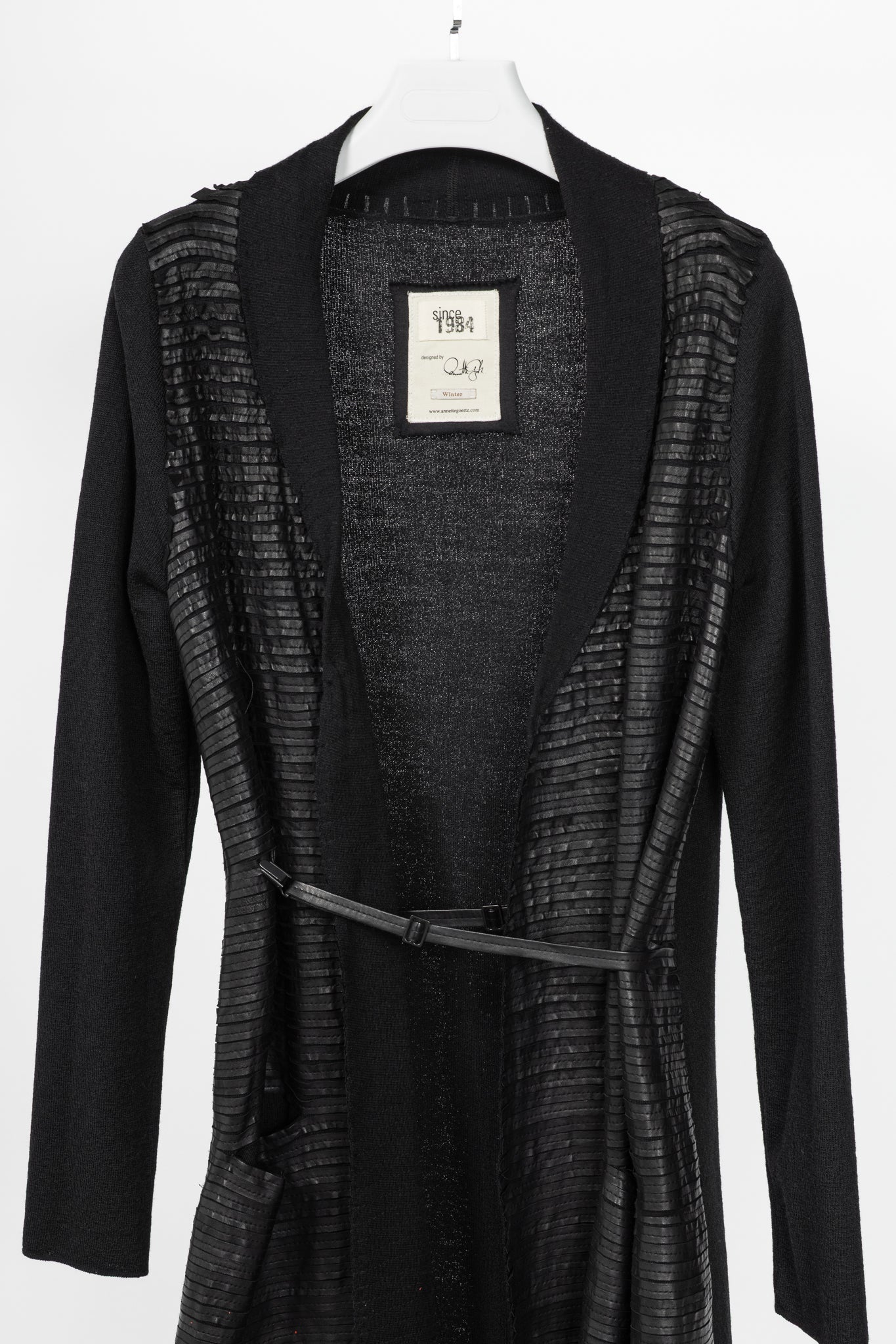 Annette Gortz AW10 Monk Black Leather-Strip Cardigan
