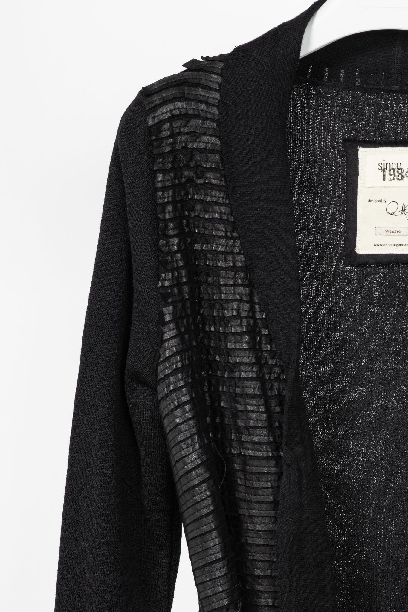 Annette Gortz AW10 Monk Black Leather-Strip Cardigan