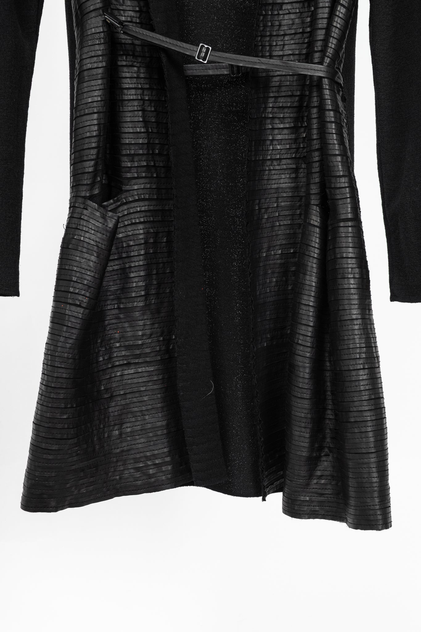 Annette Gortz AW10 Monk Black Leather-Strip Cardigan