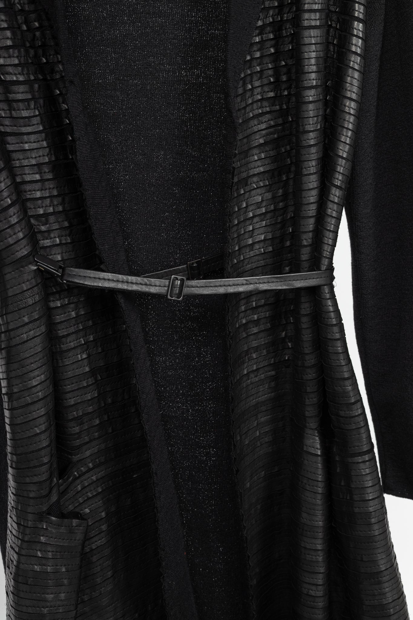 Annette Gortz AW10 Monk Black Leather-Strip Cardigan