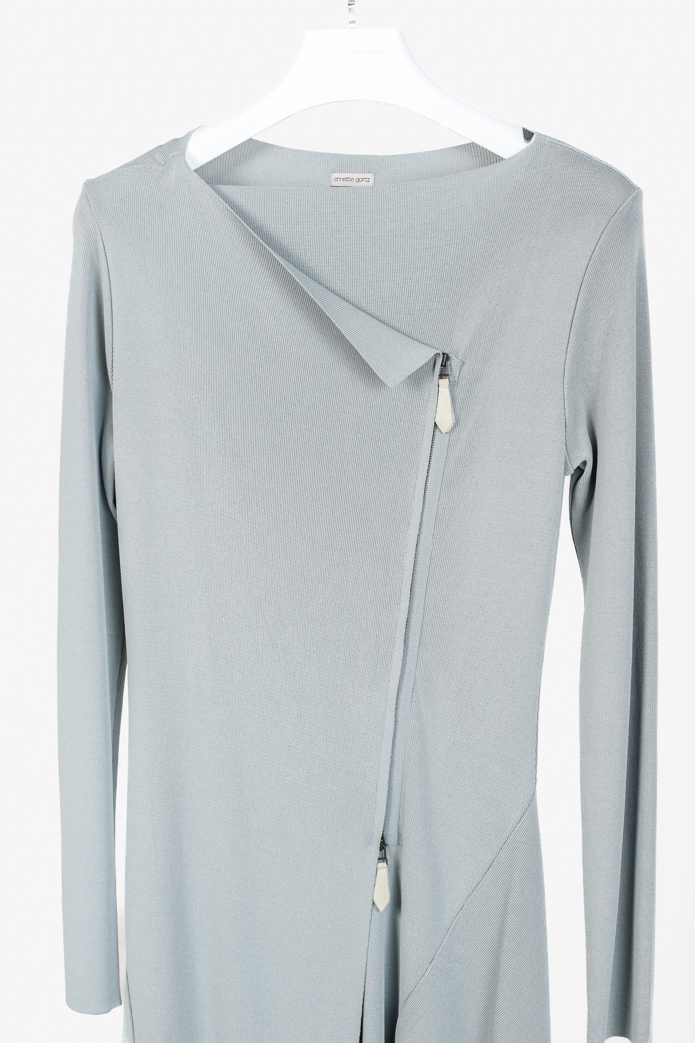 Annette Gortz SS/13 Linas Bluish-Grey Knit Zip Longline Jacket