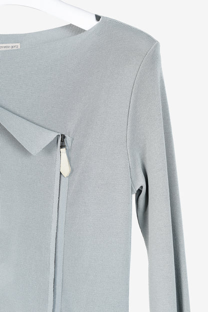 Annette Gortz SS/13 Linas Bluish-Grey Knit Zip Longline Jacket