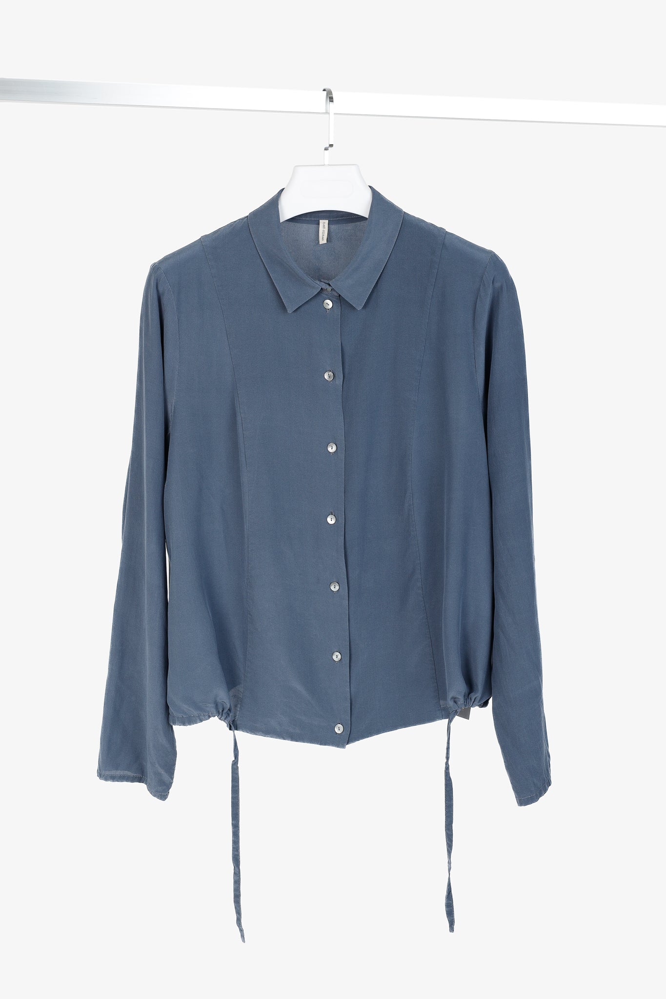 Annette Gortz AW/19 Sa Night Light Blue Silk Drawstring-Hem Blouse