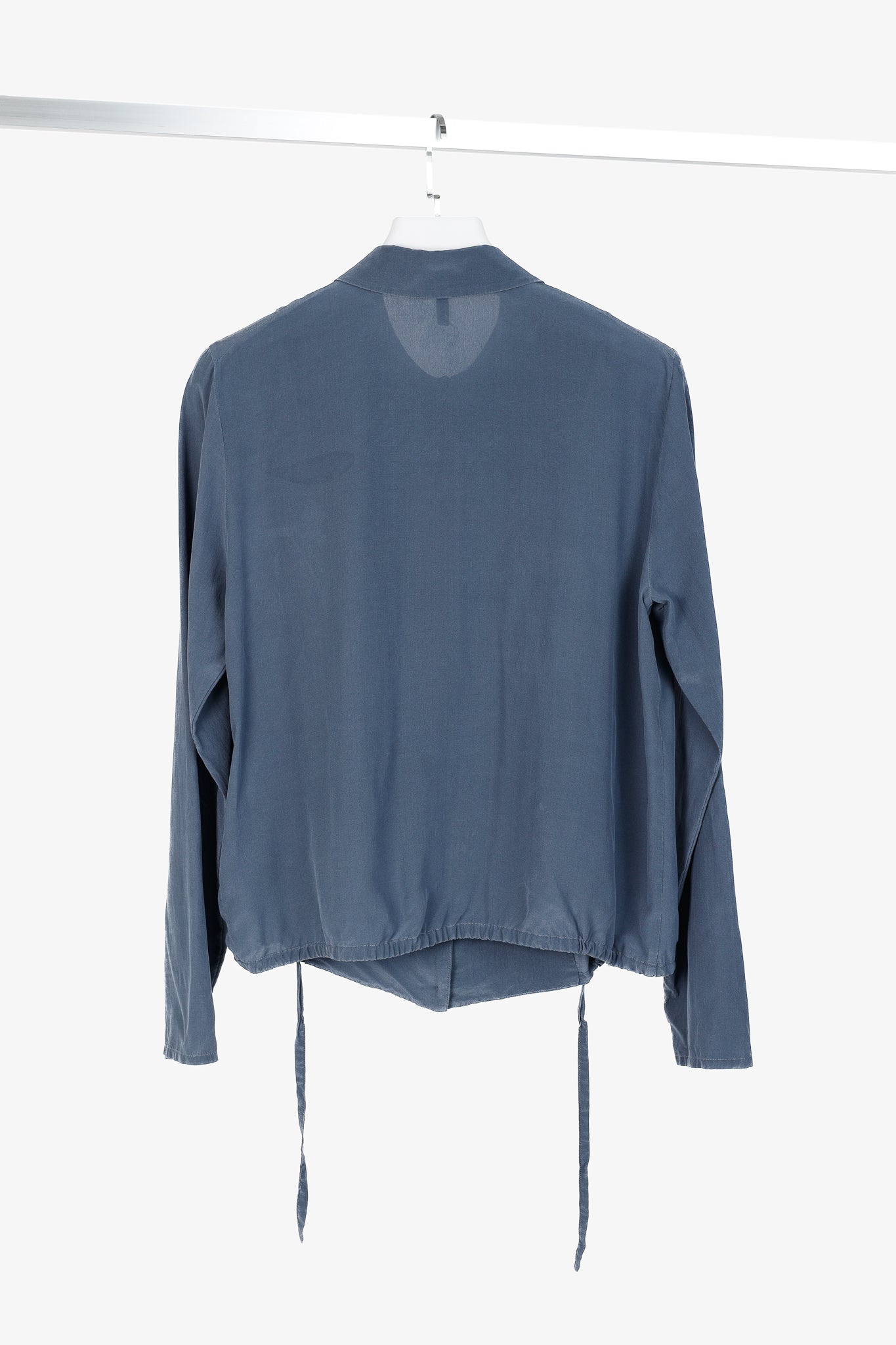 Annette Gortz AW/19 Sa Night Light Blue Silk Drawstring-Hem Blouse