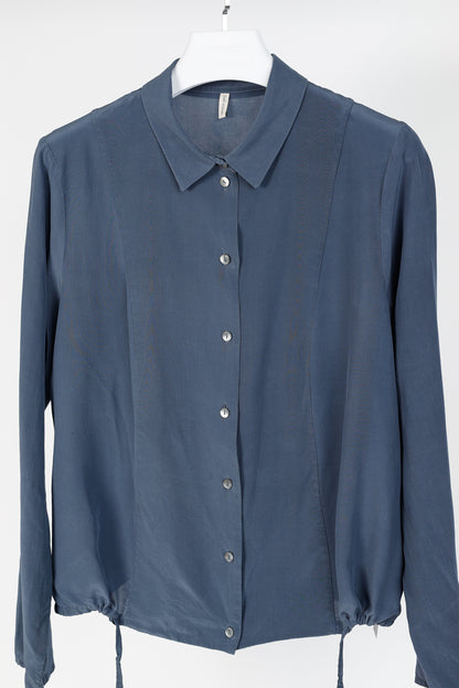 Annette Gortz AW/19 Sa Night Light Blue Silk Drawstring-Hem Blouse