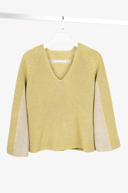 Annette Gortz SS22 Len Yellow Two-Tone Cotton & Linen Sweater
