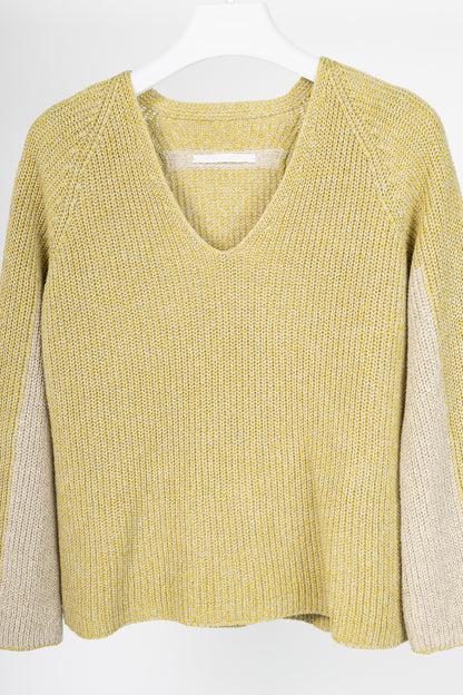 Annette Gortz SS22 Len Yellow Two-Tone Cotton & Linen Sweater