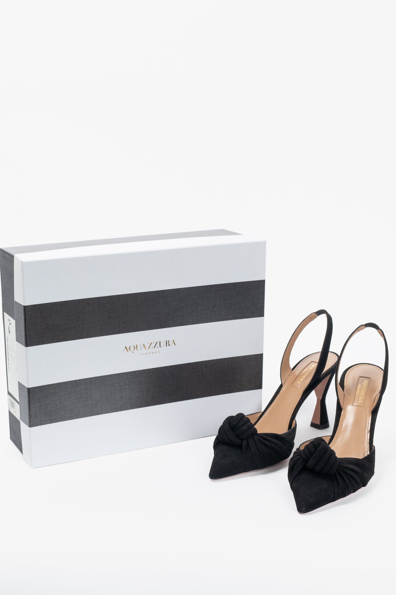 Aquazzura Kiki Sling 85 Black Suede Knotted Heels