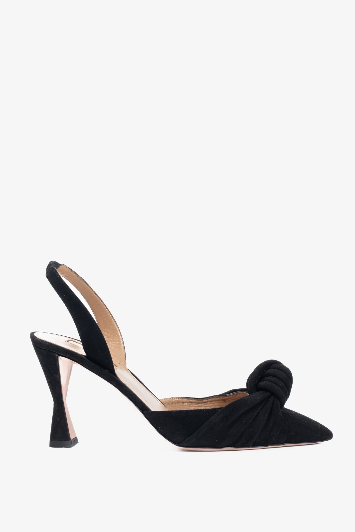 Aquazzura Kiki Sling 85 Black Suede Knotted Heels