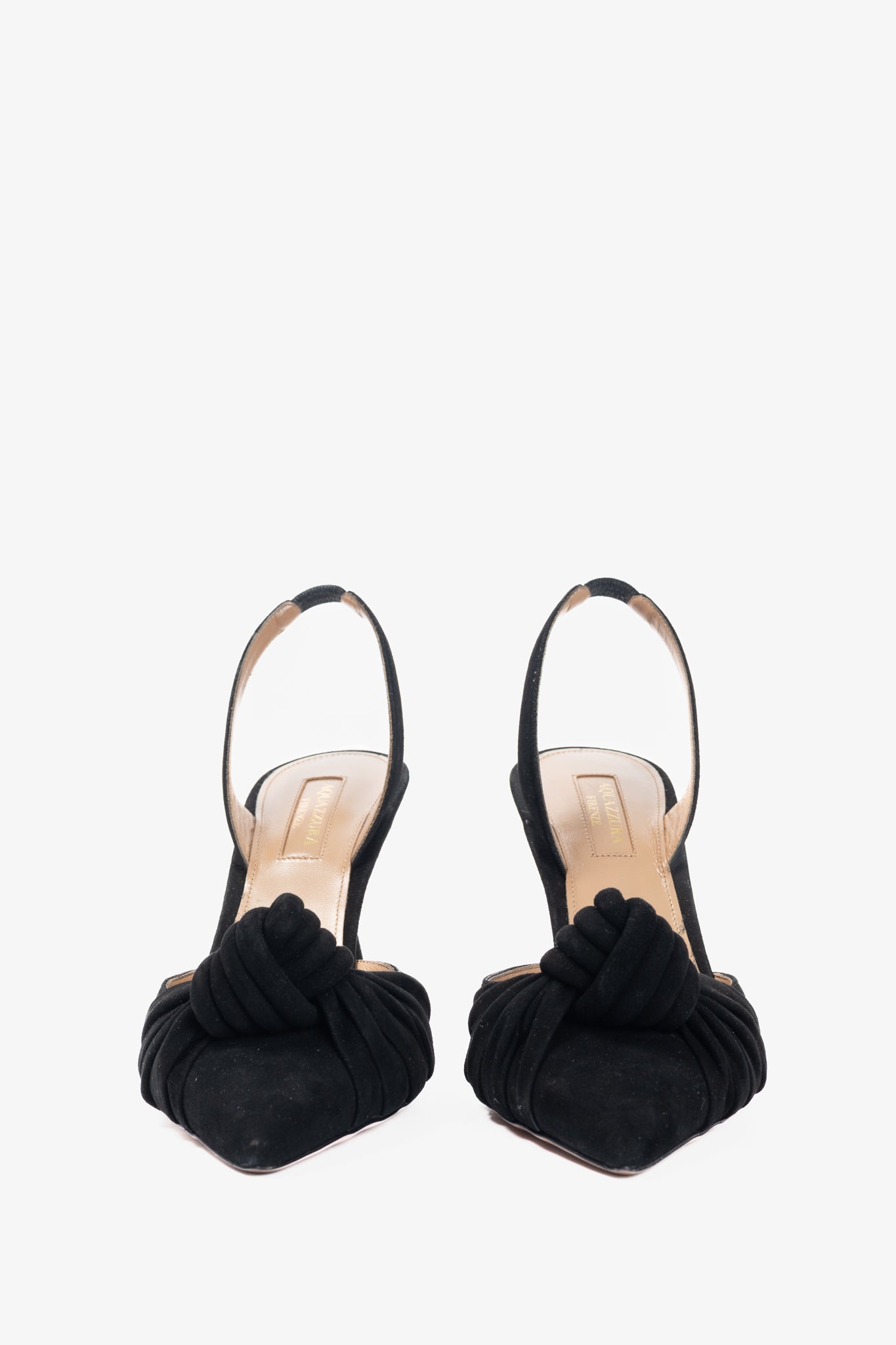 Aquazzura Kiki Sling 85 Black Suede Knotted Heels