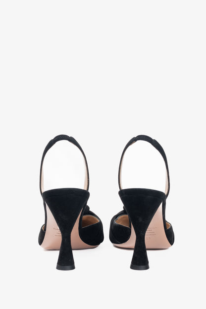 Aquazzura Kiki Sling 85 Black Suede Knotted Heels