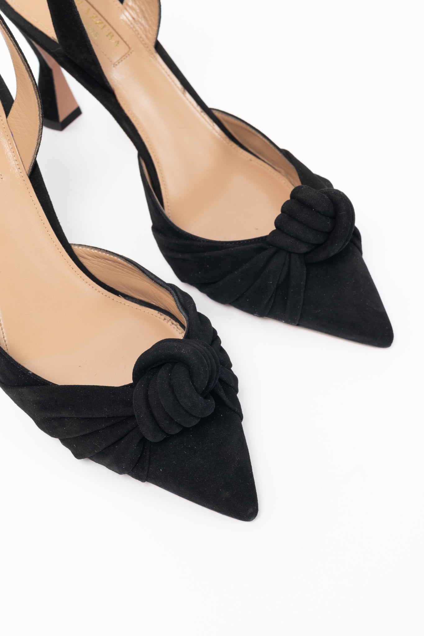 Aquazzura Kiki Sling 85 Black Suede Knotted Heels