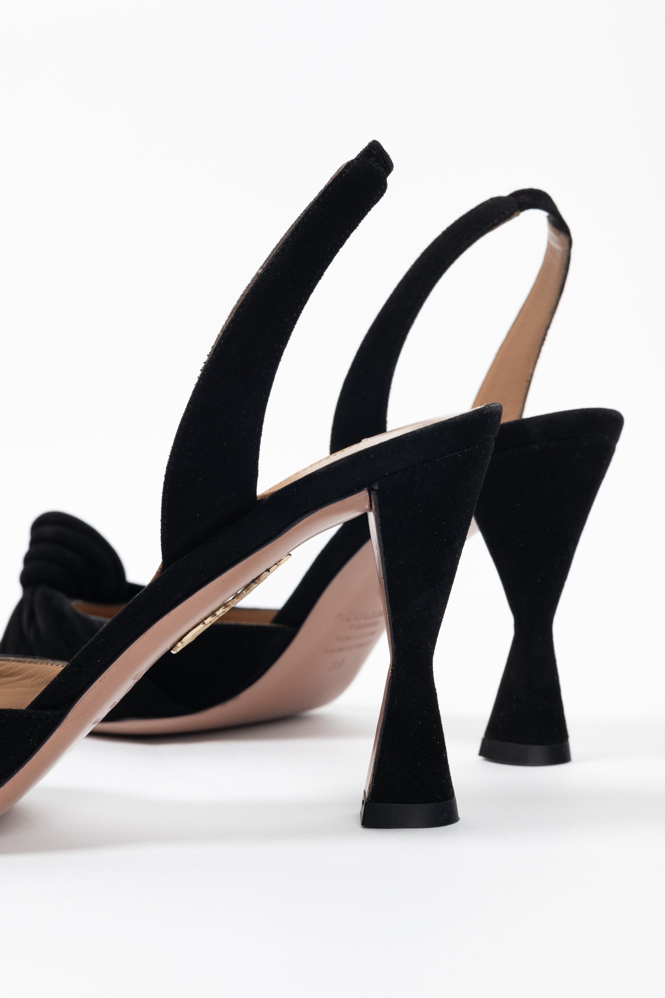 Aquazzura Kiki Sling 85 Black Suede Knotted Heels