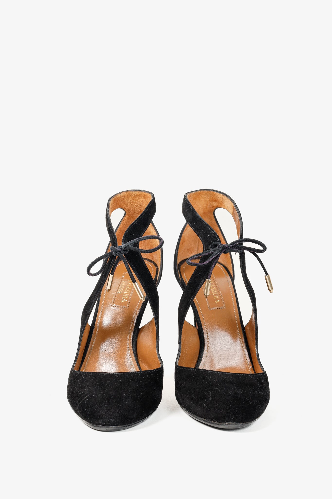 Aquazzura Stella Black Suede Cutout Lace-Up Pumps