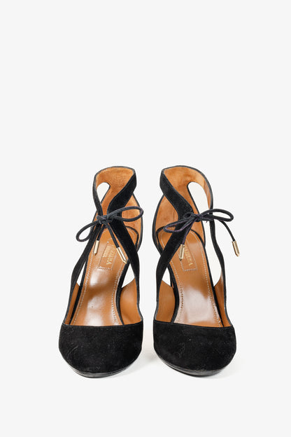 Aquazzura Stella Black Suede Cutout Lace-Up Pumps