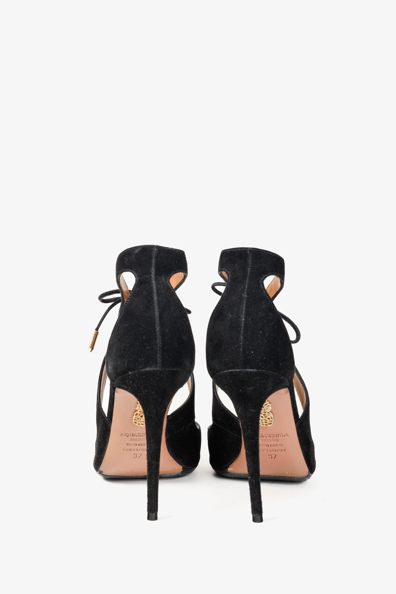 Aquazzura Stella Black Suede Cutout Lace-Up Pumps