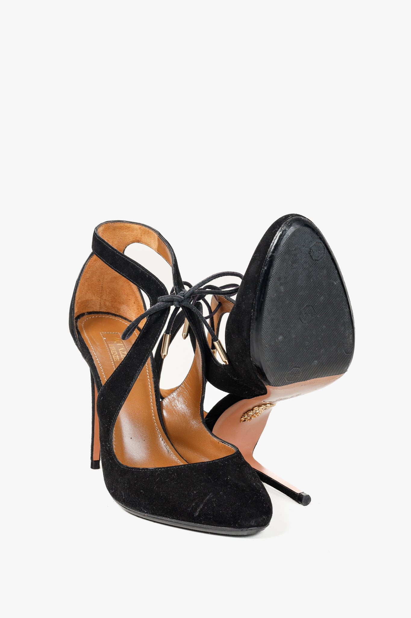 Aquazzura Stella Black Suede Cutout Lace-Up Pumps