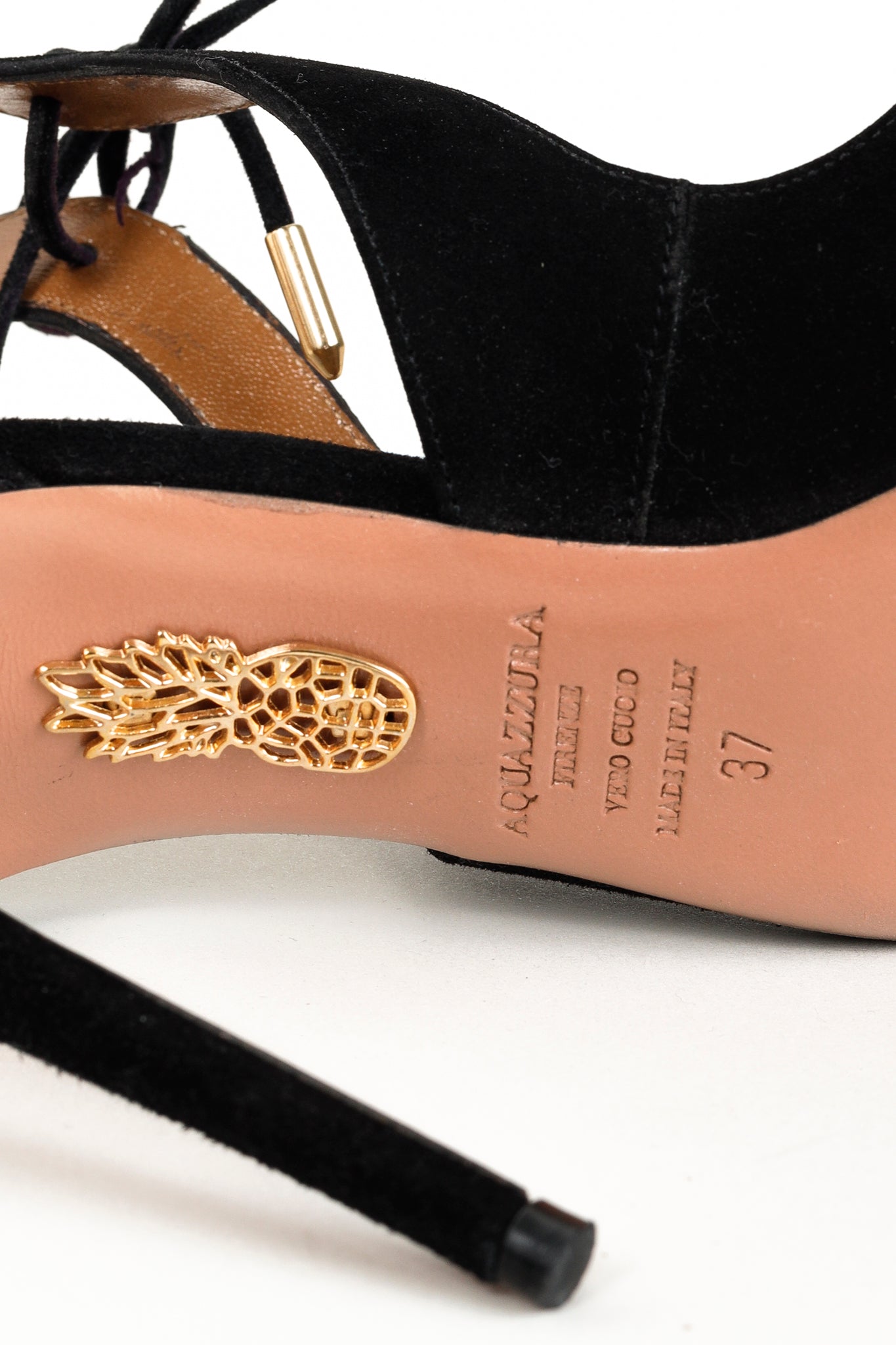 Aquazzura Stella Black Suede Cutout Lace-Up Pumps