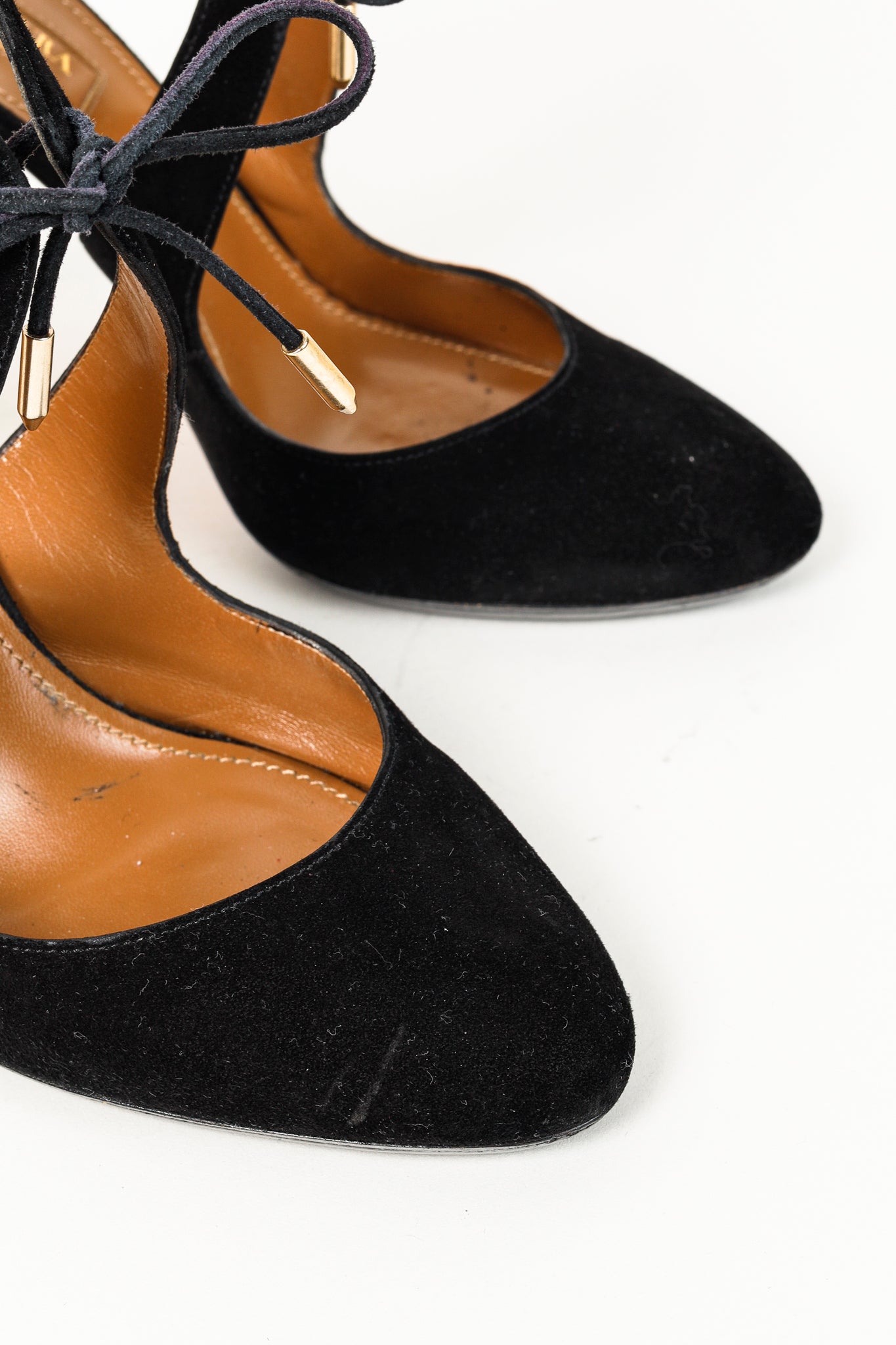 Aquazzura Stella Black Suede Cutout Lace-Up Pumps