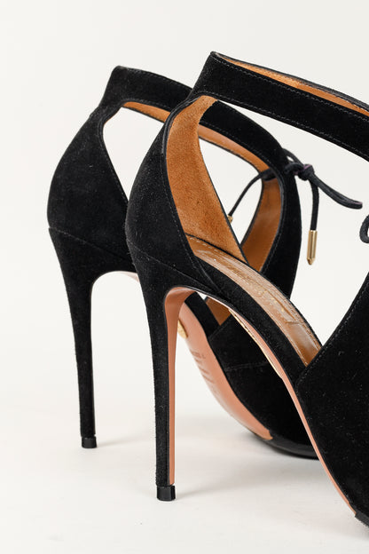 Aquazzura Stella Black Suede Cutout Lace-Up Pumps