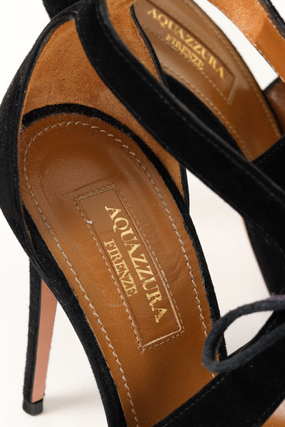 Aquazzura Stella Black Suede Cutout Lace-Up Pumps