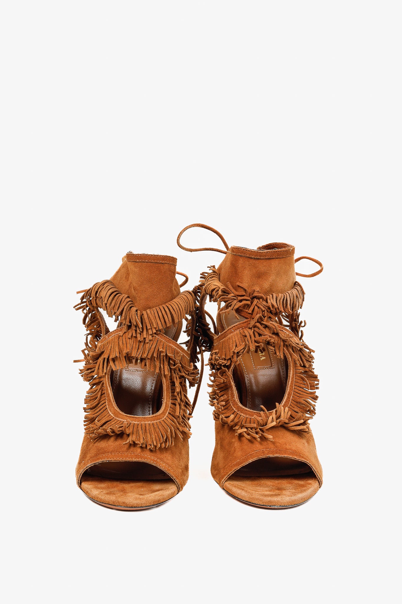 Aquazurra Brown Suede Sexy Fringe Heeled Sandals