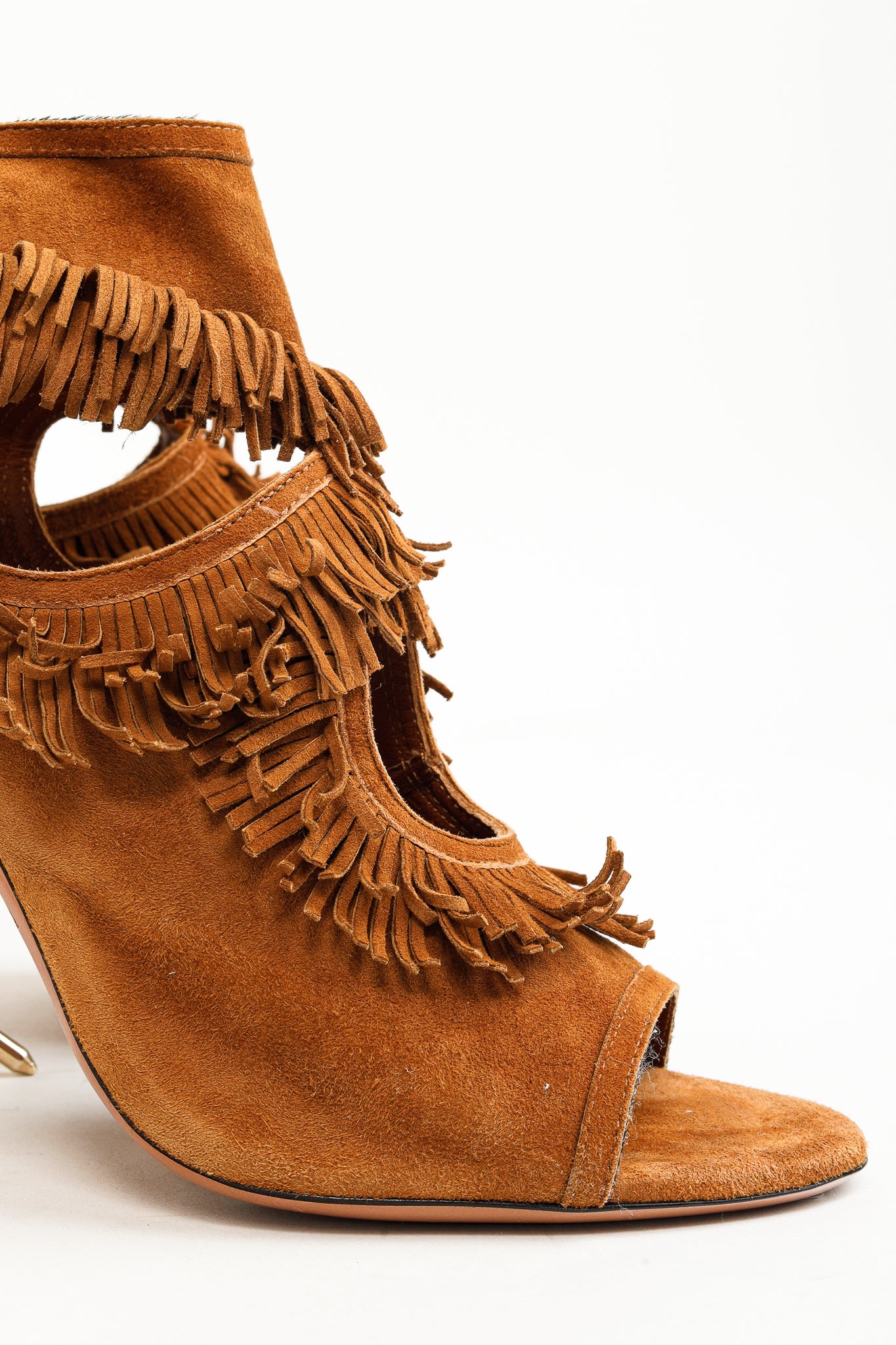Aquazurra Brown Suede Sexy Fringe Heeled Sandals