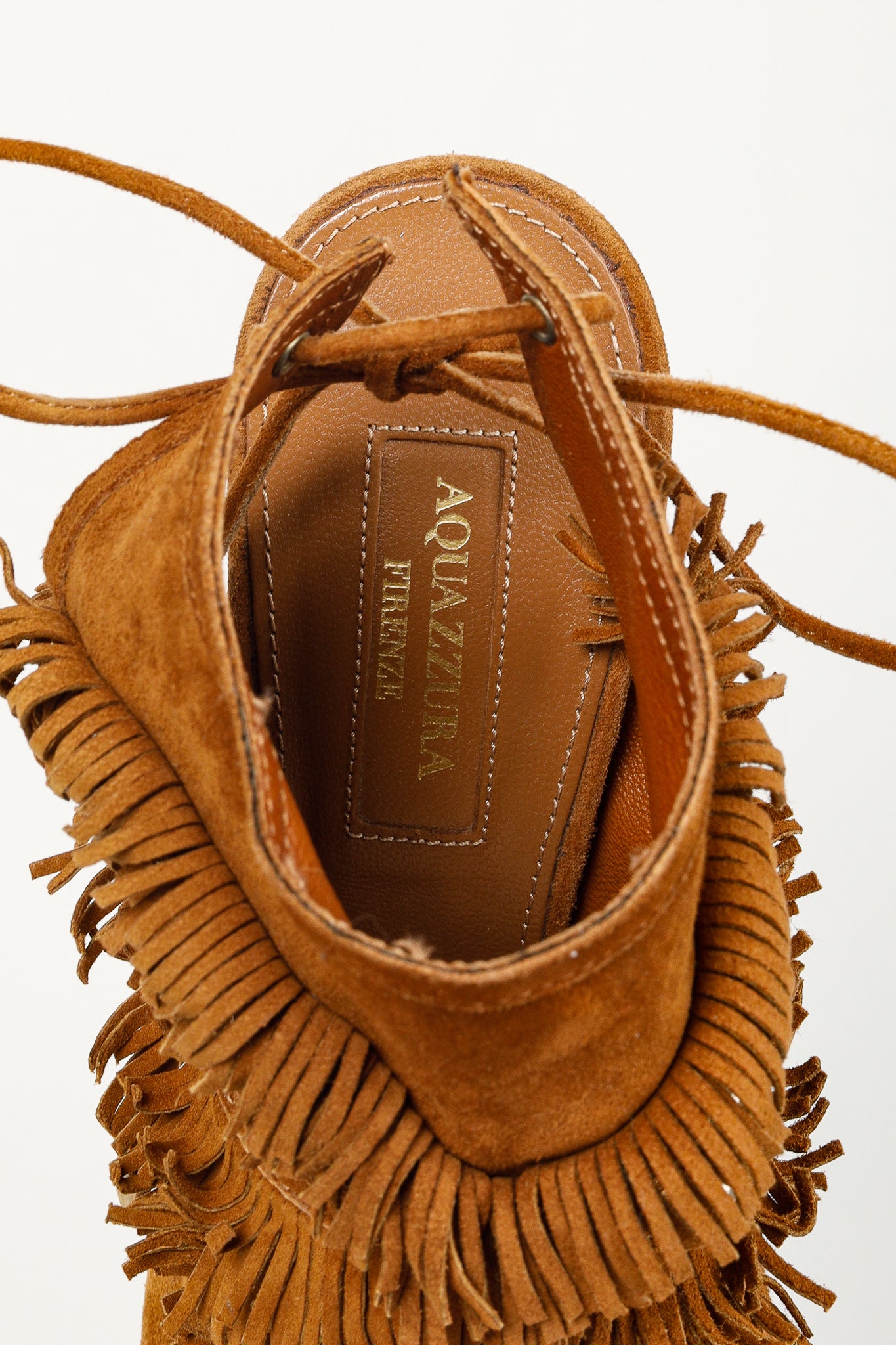 Aquazurra Brown Suede Sexy Fringe Heeled Sandals