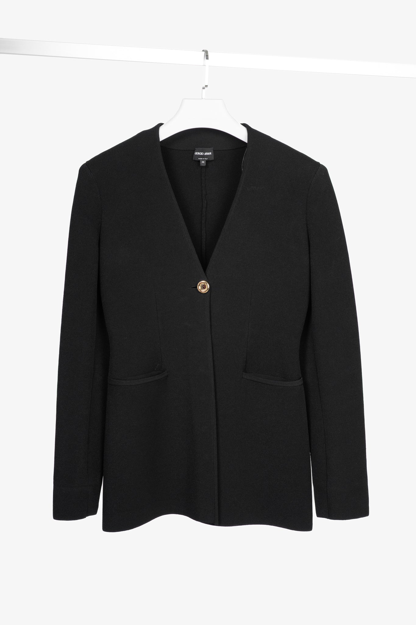Giorgio Armani Black Viscose-Knit Collarless Blazer