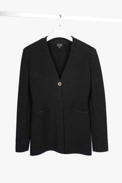 Giorgio Armani Black Viscose-Knit Collarless Blazer