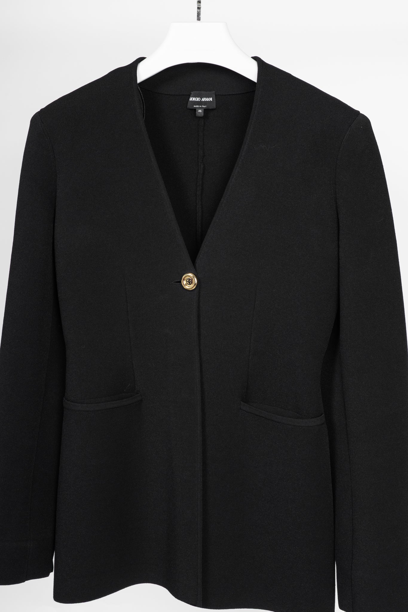 Giorgio Armani Black Viscose-Knit Collarless Blazer
