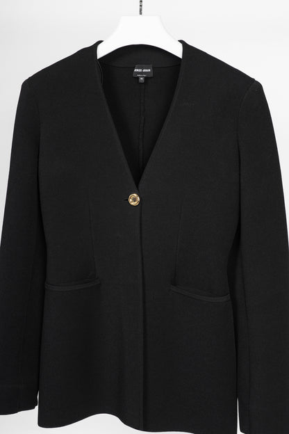 Giorgio Armani Black Viscose-Knit Collarless Blazer