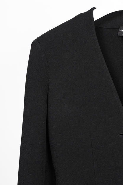 Giorgio Armani Black Viscose-Knit Collarless Blazer