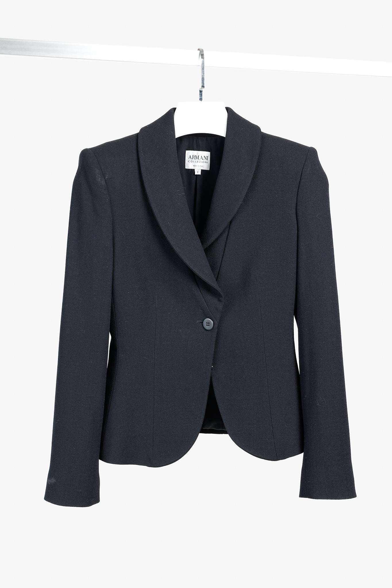 Armani Collezioni 2001 Vintage Minimalist Shawl Collar Navy Wool Blazer