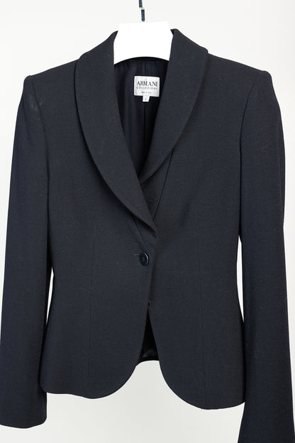 Armani Collezioni 2001 Vintage Minimalist Shawl Collar Navy Wool Blazer