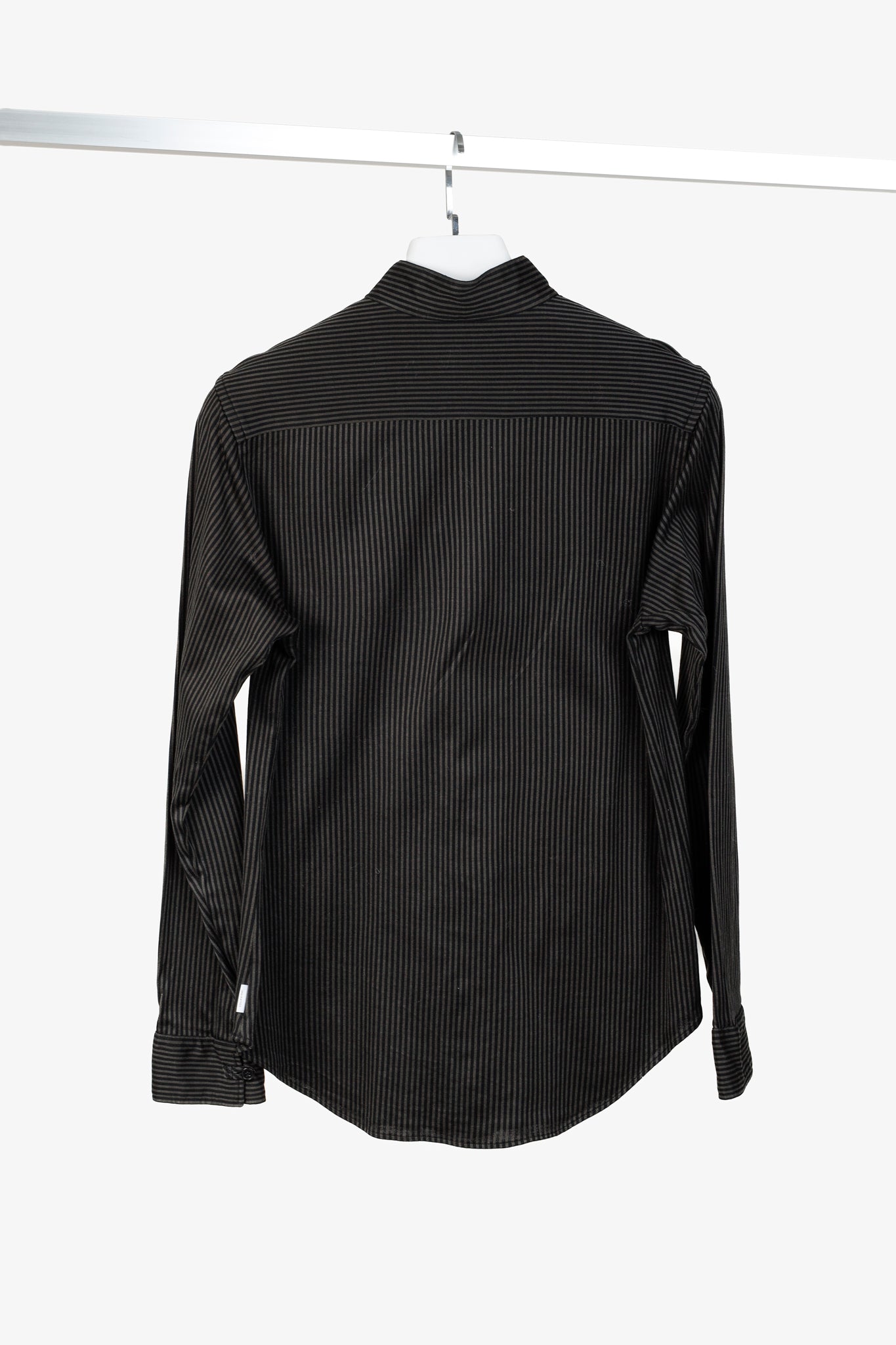 Armani Collezioni Grey and Black Striped Jersey Button-Up Shirt