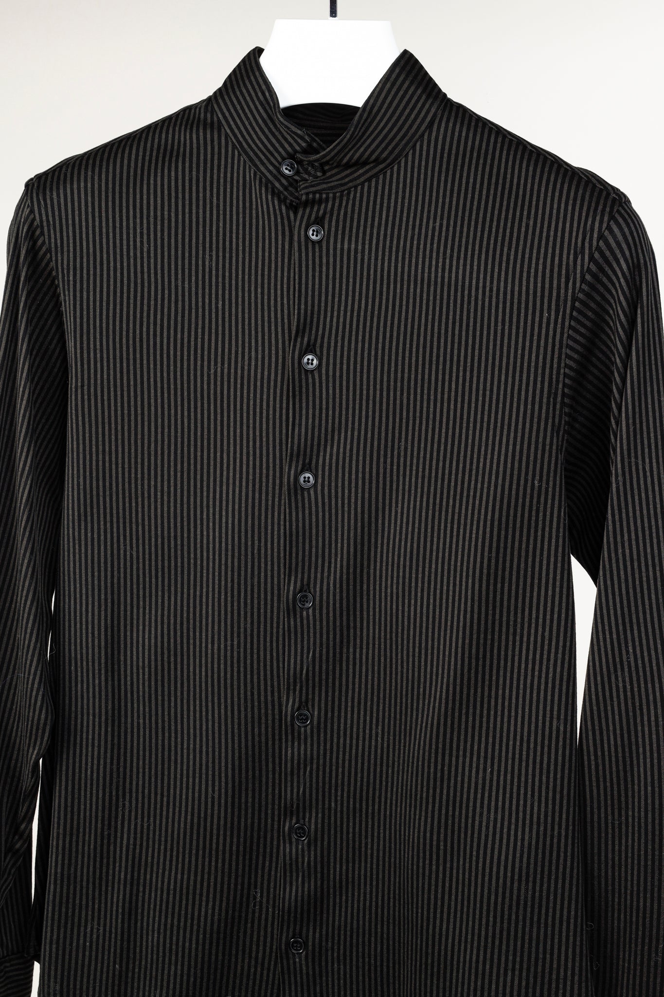 Armani Collezioni Grey and Black Striped Jersey Button-Up Shirt