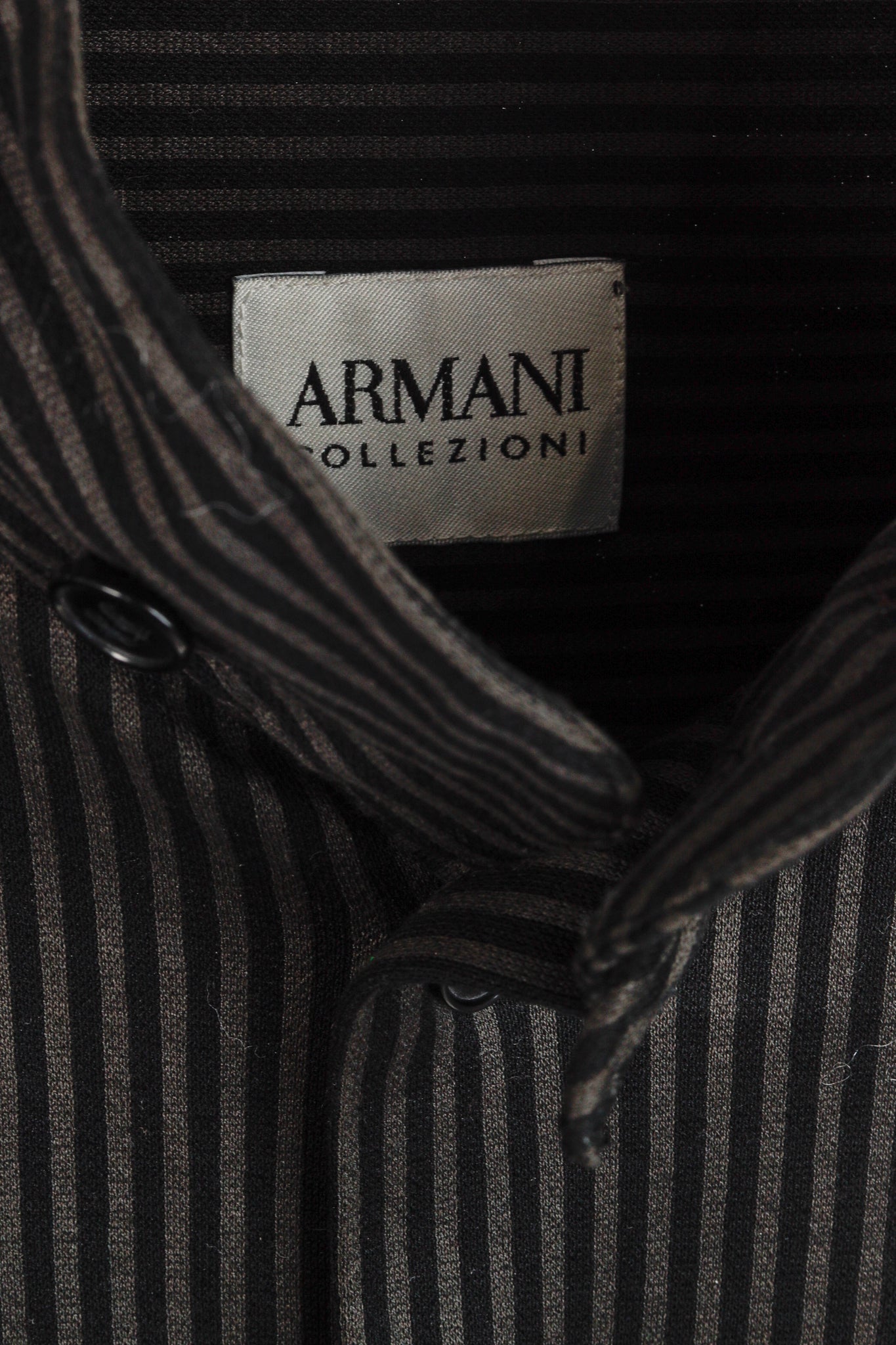 Armani Collezioni Grey and Black Striped Jersey Button-Up Shirt