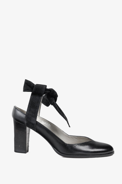 Emporio Armani 90s Ankle Wrap Black Suede Pumps