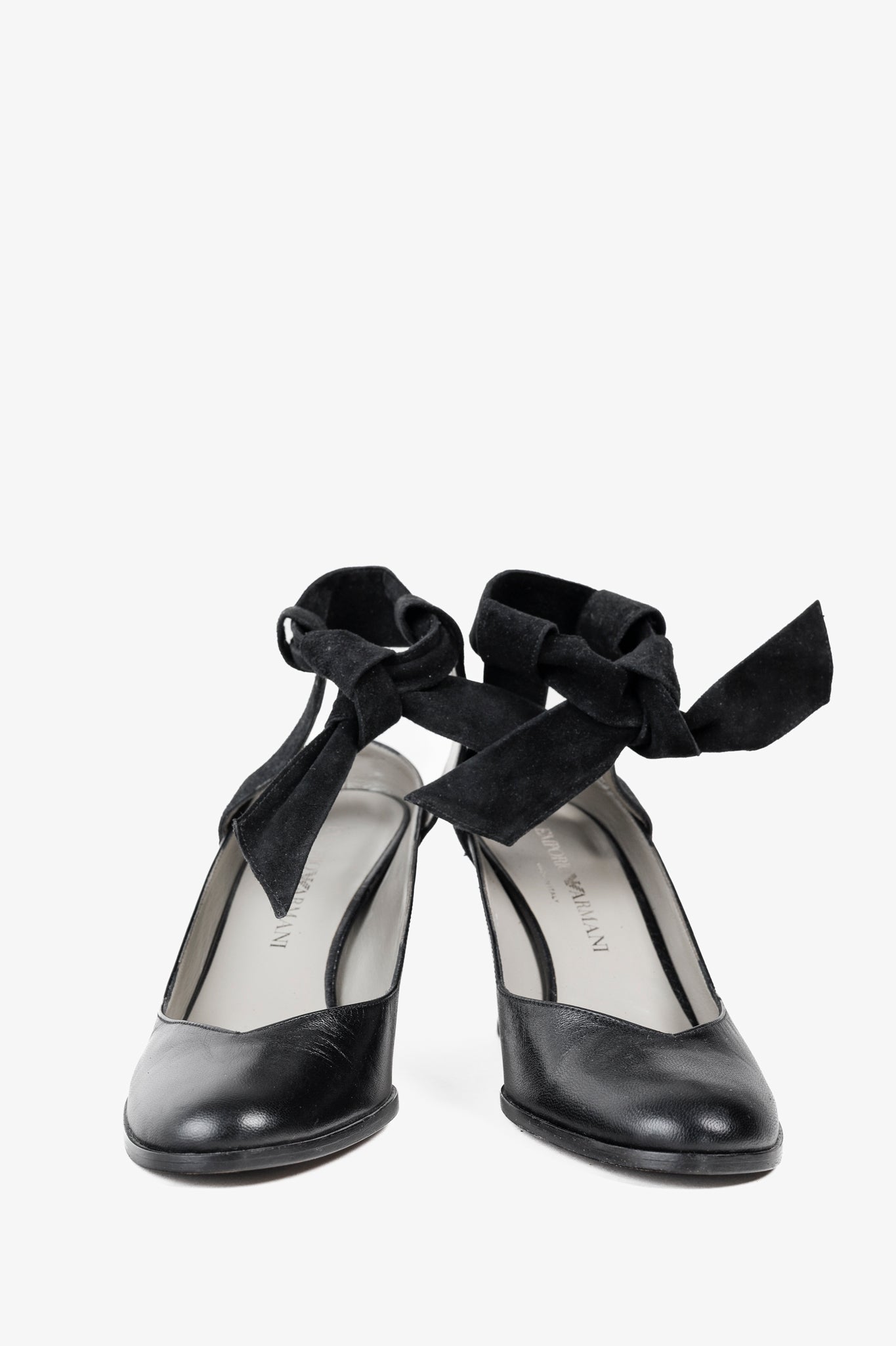 Emporio Armani 90s Ankle Wrap Black Suede Pumps
