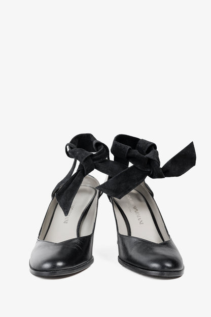 Emporio Armani 90s Ankle Wrap Black Suede Pumps